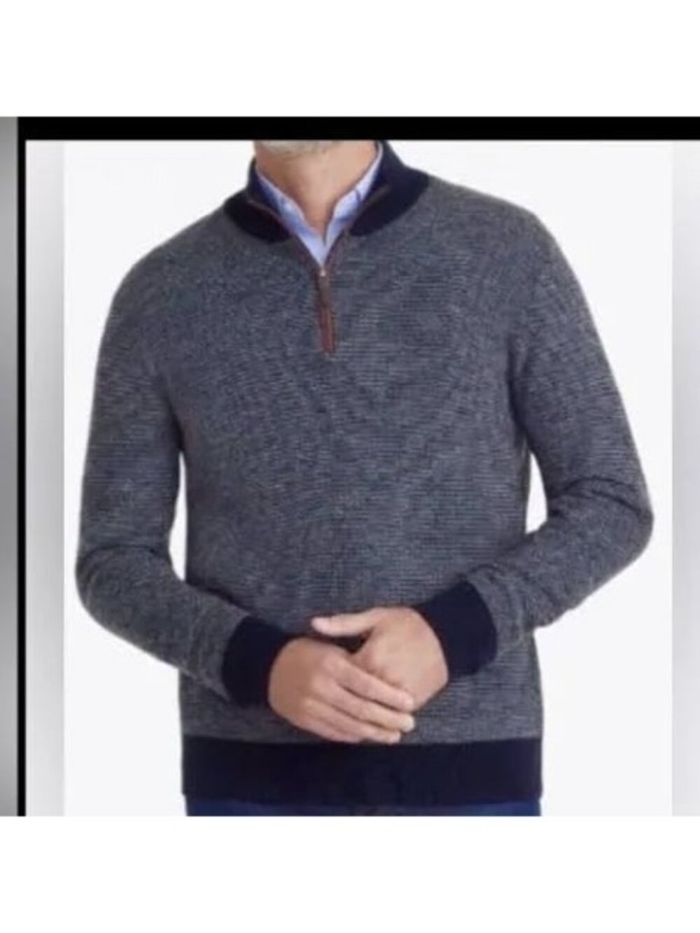 Untuckit Belguardo Birdseye Merino Extra Fine Wool Sweater 1/4 Zip Small Blue